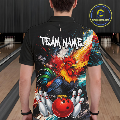 Custom Funny Rooster Bowling Jersey for Men Bowling Team Shirts Bowling Polo & 1/4 Zip HNT256