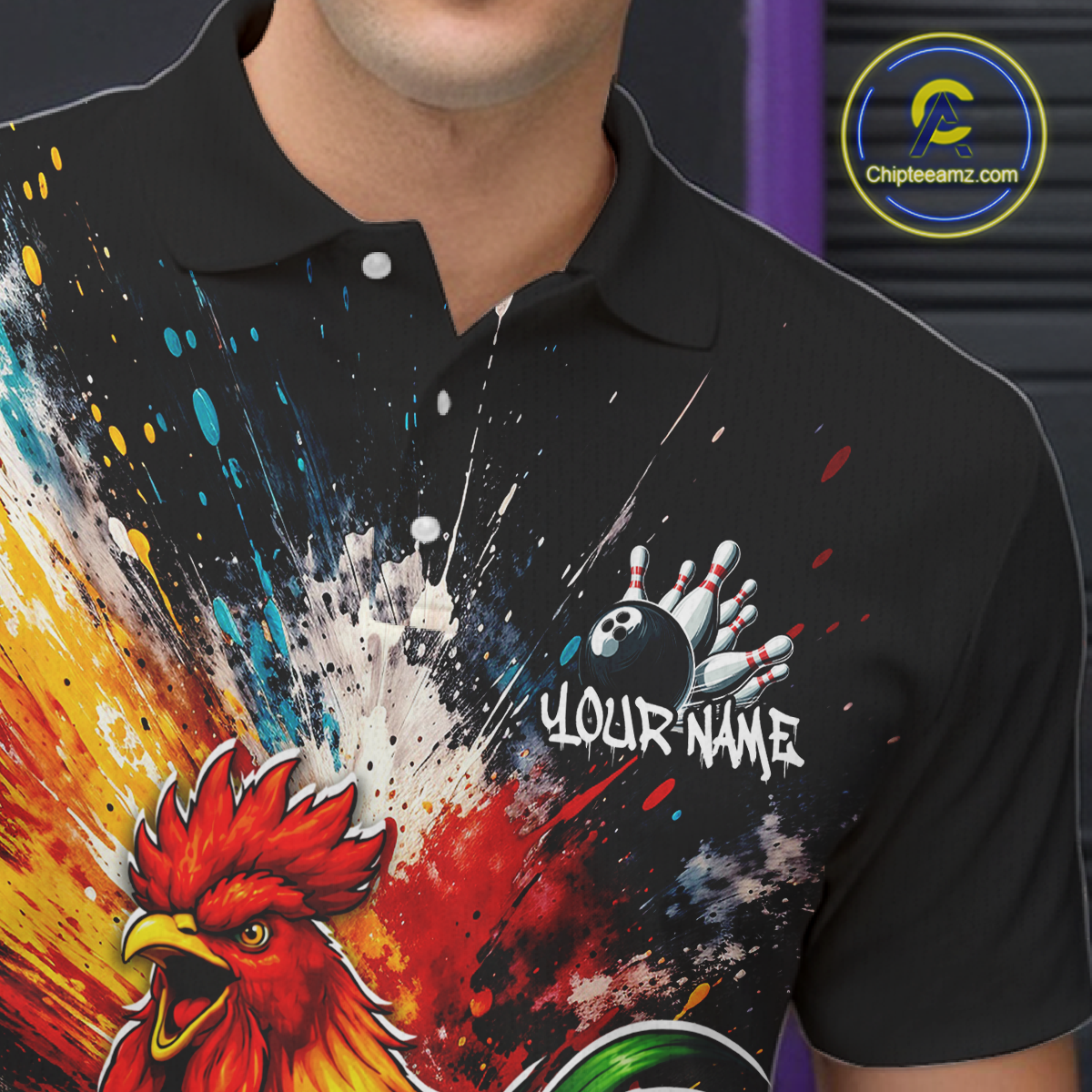 Custom Funny Rooster Bowling Jersey for Men Bowling Team Shirts Bowling Polo & 1/4 Zip HNT256