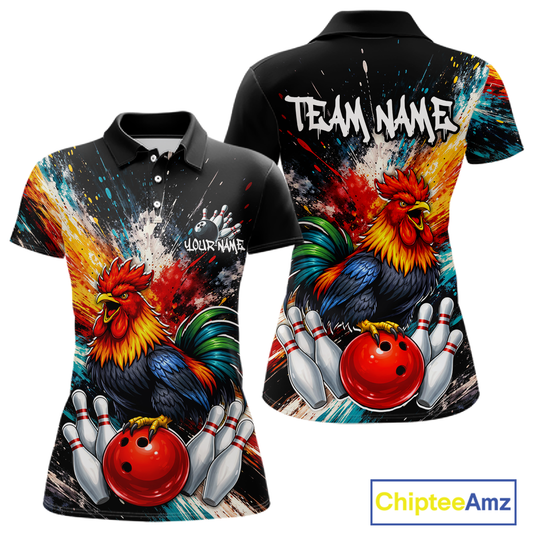 Custom Funny Rooster Bowling Jersey for Women Bowling Team Shirts Bowling Polo & 1/4 Zip HNT256