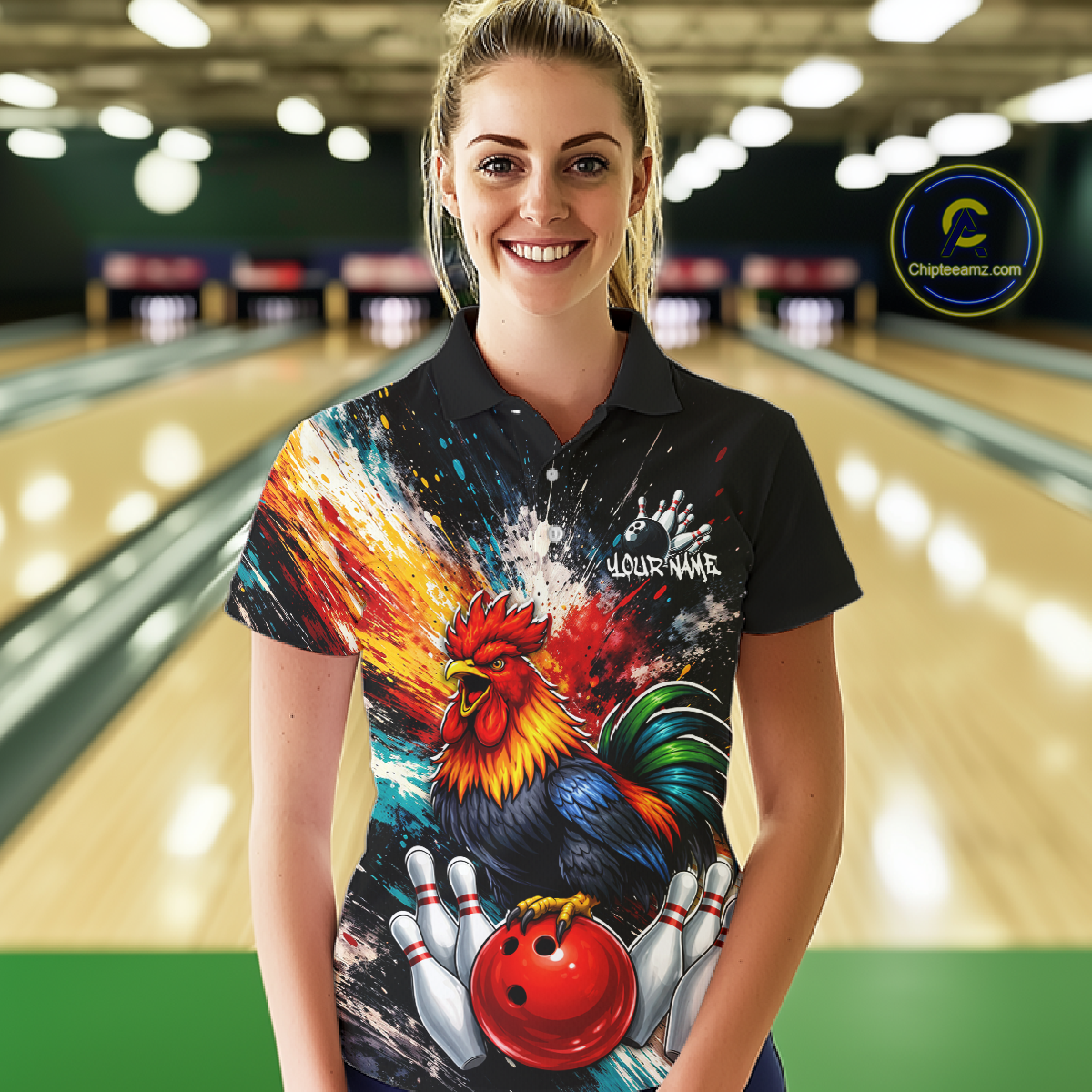 Custom Funny Rooster Bowling Jersey for Women Bowling Team Shirts Bowling Polo & 1/4 Zip HNT256
