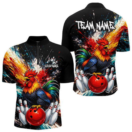 Custom Funny Rooster Bowling Jersey for Men Bowling Team Shirts Bowling Polo & 1/4 Zip HNT256
