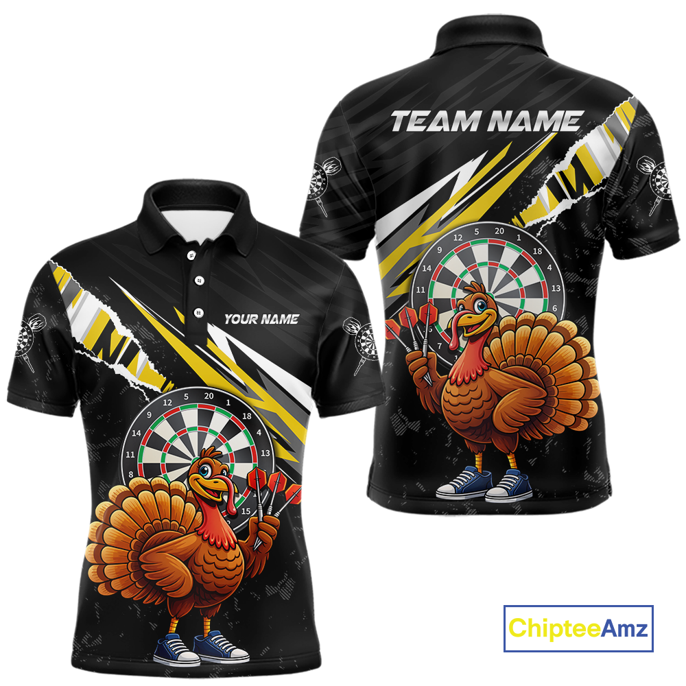 Yellow Funny Turkey Chicken Darts Shirt for Men Darts Team Jerseys Polo & 1/4 Zip Dart League NNT130