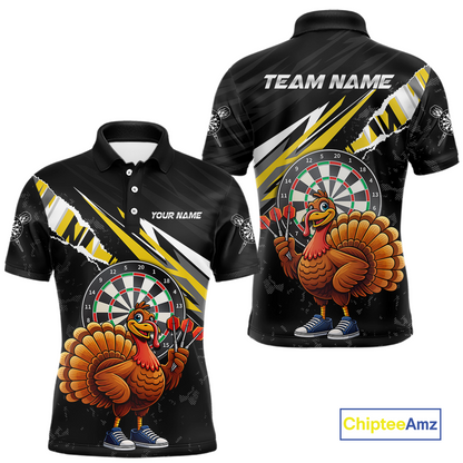 Yellow Funny Turkey Chicken Darts Shirt for Men Darts Team Jerseys Polo & 1/4 Zip Dart League NNT130
