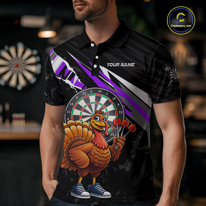 Purple Funny Turkey Chicken Darts Shirt for Men Darts Team Jerseys Polo & 1/4 Zip Dart League NNT130