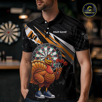 Orange Funny Turkey Chicken Darts Shirt for Men Darts Team Jerseys Polo & 1/4 Zip Dart League NNT130