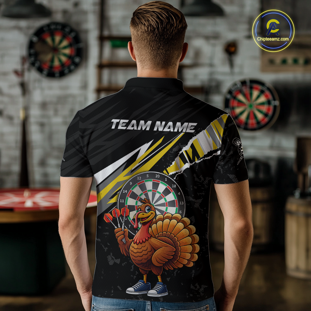Yellow Funny Turkey Chicken Darts Shirt for Men Darts Team Jerseys Polo & 1/4 Zip Dart League NNT130