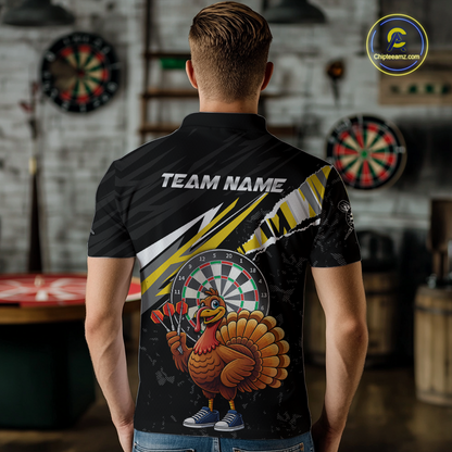 Yellow Funny Turkey Chicken Darts Shirt for Men Darts Team Jerseys Polo & 1/4 Zip Dart League NNT130