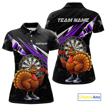 Purple Funny Turkey Chicken Darts Shirt for Women Darts Team Jerseys Polo & 1/4 Zip Dart League NNT130