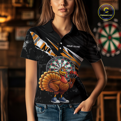 Orange Funny Turkey Chicken Darts Shirt for Women Darts Team Jerseys Polo & 1/4 Zip Dart League NNT130