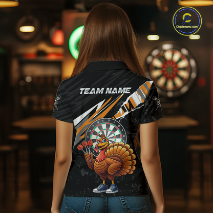 Orange Funny Turkey Chicken Darts Shirt for Women Darts Team Jerseys Polo & 1/4 Zip Dart League NNT130