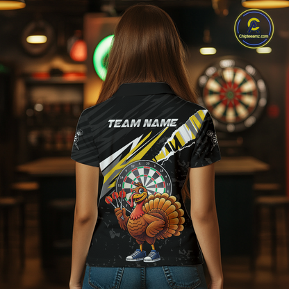 Yellow Funny Turkey Chicken Darts Shirt for Women Darts Team Jerseys Polo & 1/4 Zip Dart League NNT130