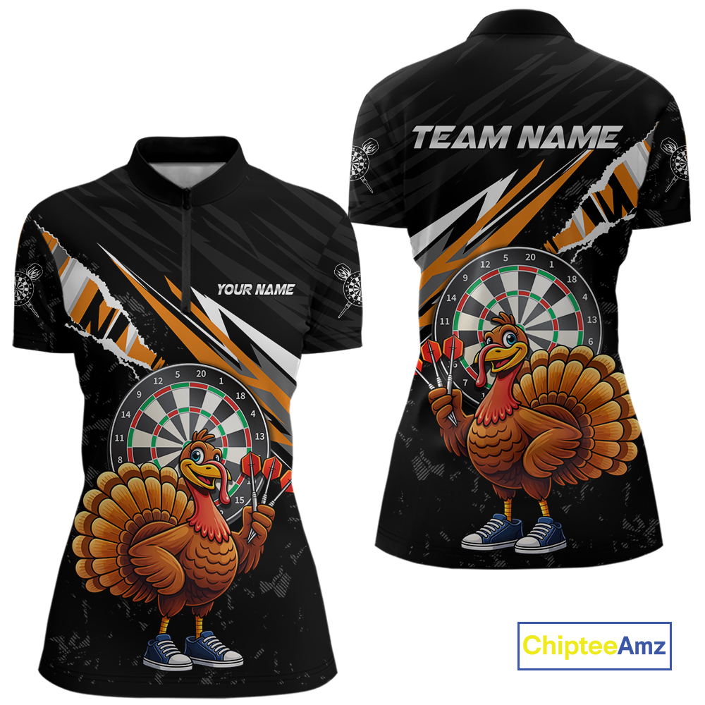 Orange Funny Turkey Chicken Darts Shirt for Women Darts Team Jerseys Polo & 1/4 Zip Dart League NNT130