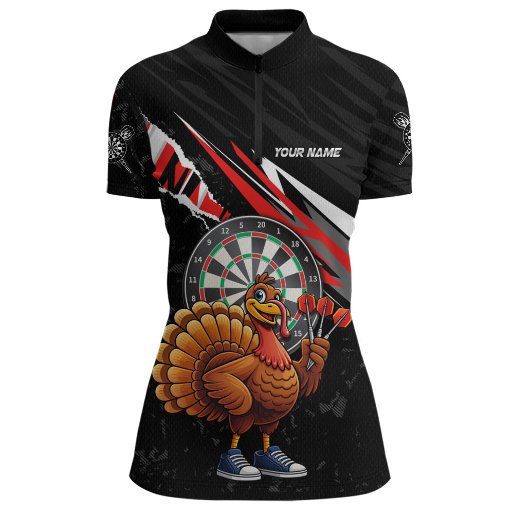 Red Funny Turkey Chicken Darts Shirt for Women Darts Team Jerseys Polo & 1/4 Zip Dart League NNT130