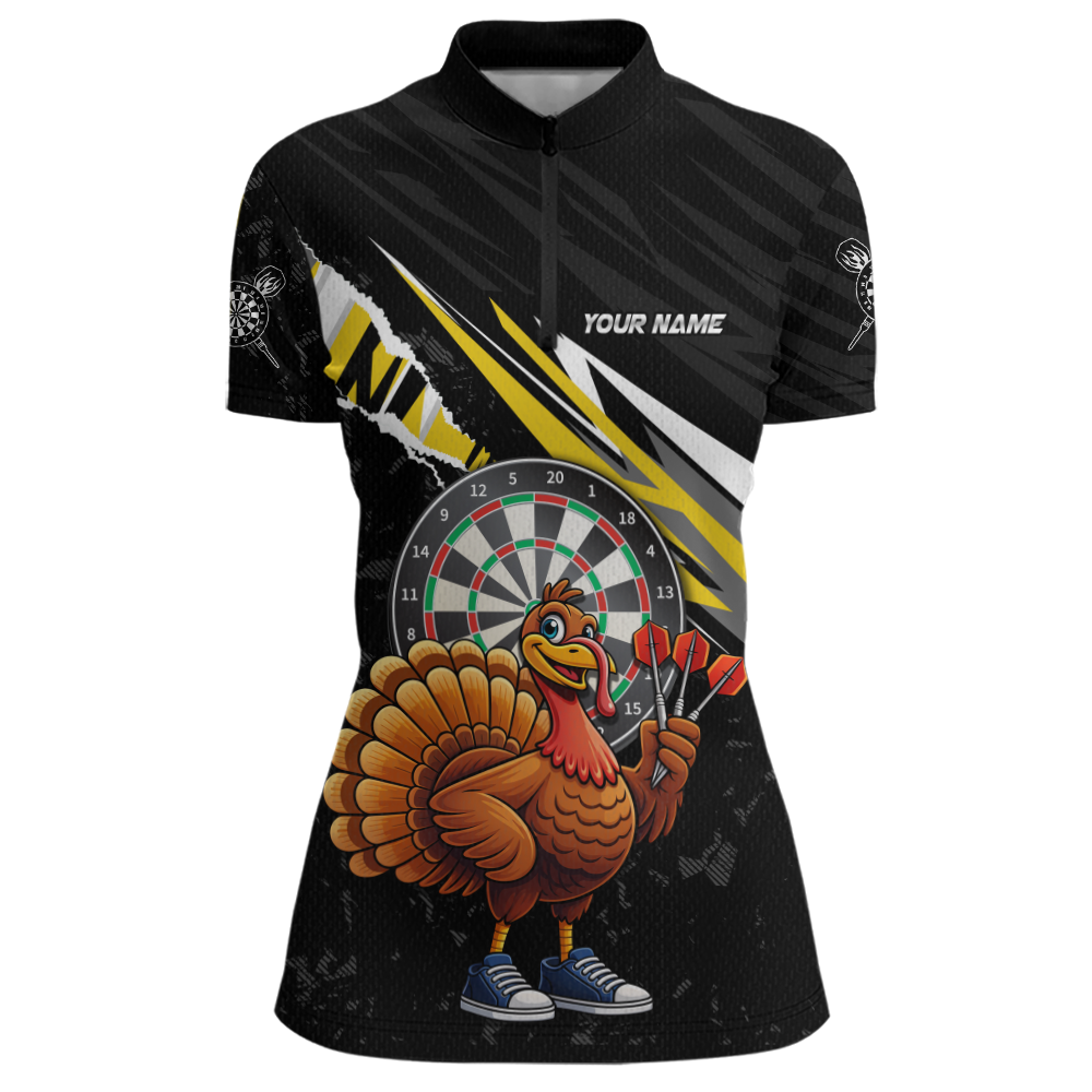 Yellow Funny Turkey Chicken Darts Shirt for Women Darts Team Jerseys Polo & 1/4 Zip Dart League NNT130