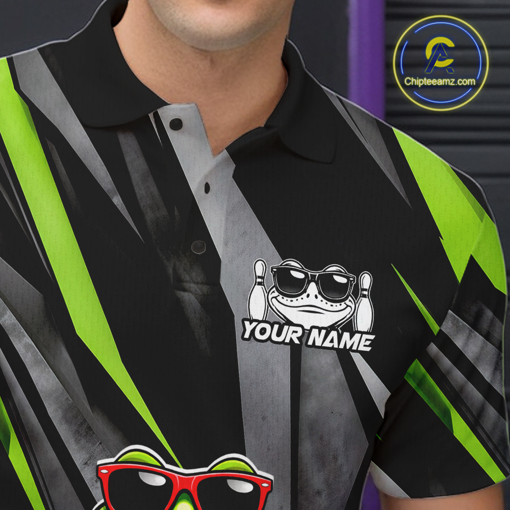 Custom Funny Frog Bowling Jersey for Men Bowling Team Shirts Bowling Polo & 1/4 Zip HNT261