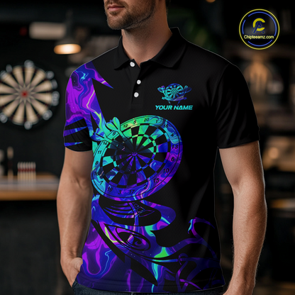 Custom Neon Pattern Dart Shirts For Men Dart Board Shirts Polo & 1/4 Zip Dart Jersey Team NNT129