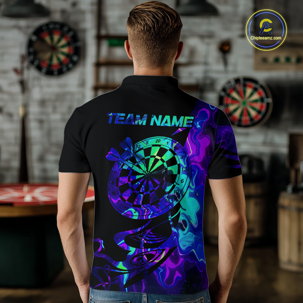 Custom Neon Pattern Dart Shirts For Men Dart Board Shirts Polo & 1/4 Zip Dart Jersey Team NNT129