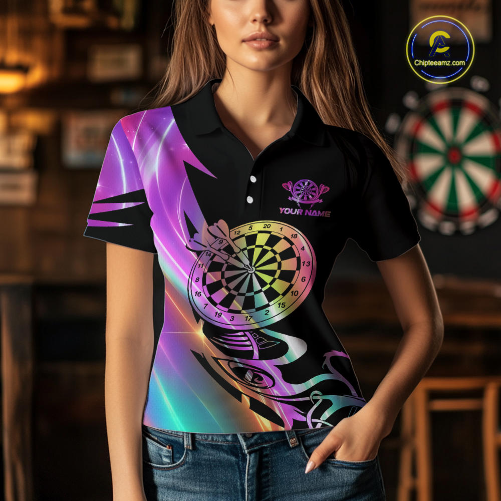 Custom Neon Pattern Dart Shirts For Women Dart Board Shirts Polo & 1/4 Zip Dart Jersey Team NNT128