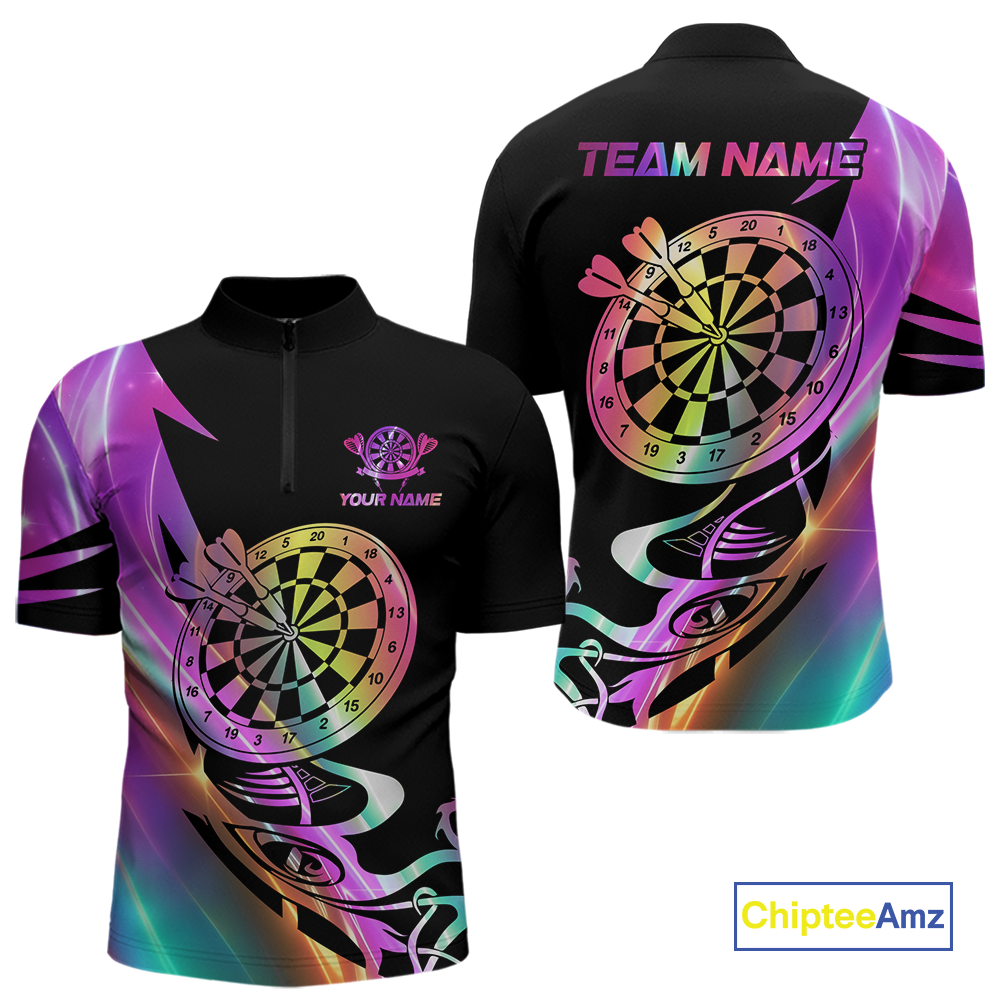 Custom Neon Pattern Dart Shirts For Men Dart Board Shirts Polo & 1/4 Zip Dart Jersey Team NNT128