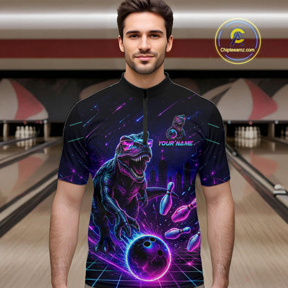 Custom Neon Funny Dinosaur Bowling Team Shirts Bowling Jersey for Men Bowling League HNT462