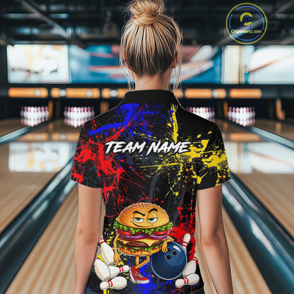 Custom Colorful Funny Hamburger Bowling Jersey for Women Bowling Team Shirts Bowling League HNT467