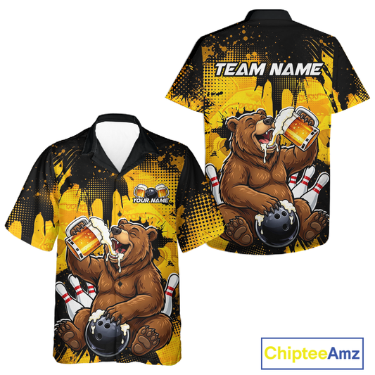 Custom Beer Bear Hawaiian Bowling Jersey Bowling Team Shirts Bowling Uniform HNT265