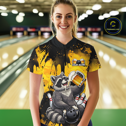Custom Beer Raccoon Bowling Jersey for Women Bowling Polo & 1/4 Zip Bowling Team Shirts HNT270