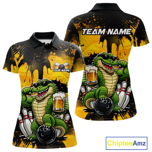 Custom Beer Alligator Bowling Jersey for Women Bowling Polo & 1/4 Zip Bowling Team Shirts HNT271