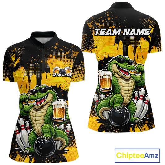 Custom Beer Alligator Bowling Jersey for Women Bowling Polo & 1/4 Zip Bowling Team Shirts HNT271