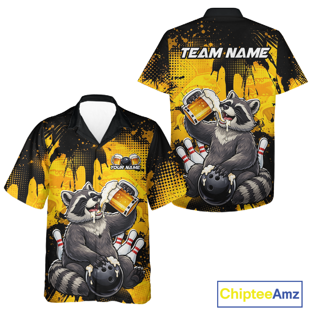 Custom Beer Raccoon Hawaiian Bowling Jersey Bowling Team Shirts Bowling Uniform HNT270