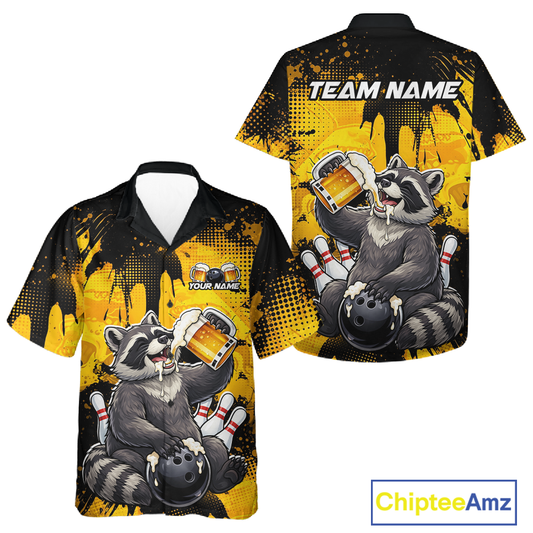 Custom Beer Raccoon Hawaiian Bowling Jersey Bowling Team Shirts Bowling Uniform HNT270