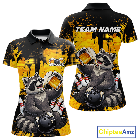 Custom Beer Raccoon Bowling Jersey for Women Bowling Polo & 1/4 Zip Bowling Team Shirts HNT270