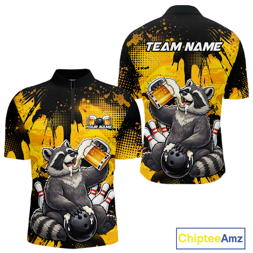 Custom Beer Raccoon Bowling Jersey for Men Bowling Polo & 1/4 Zip Bowling Team Shirts HNT270