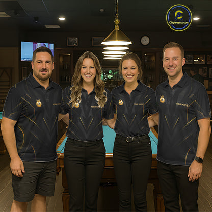 Custom Black Gold Crown 8 Ball Billiard Shirts for Men Billiard Team Jerseys Billiard League NNT272