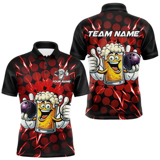 Custom Red Funny Beer Bowling Jersey for Men Bowling Team Shirts Polo & 1/4 Zip HNT187
