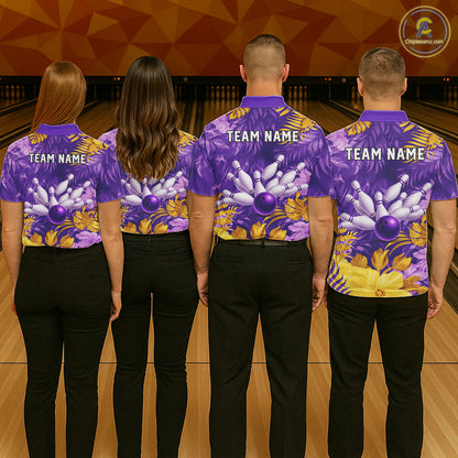 Custom Flowers Bowling Jersey for Women Polo & 1/4 Zip Bowling Team Shirts Bowling League HNT213
