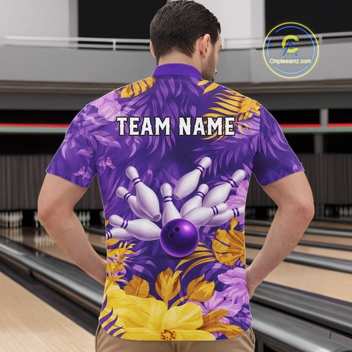 Custom Flowers Bowling Jersey for Men Polo & 1/4 Zip Bowling Team Shirts Bowling League HNT213