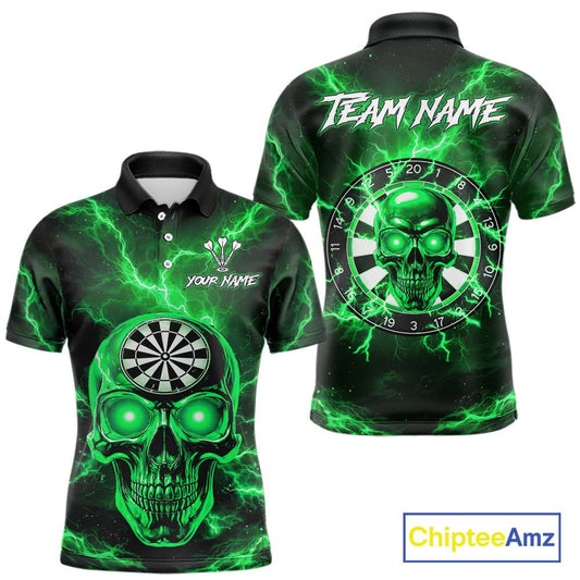 Custom Green Lightning Thunder Skull Dart Shirts For Men Darts Team Jerseys Polo & 1/4 Zip NNT135