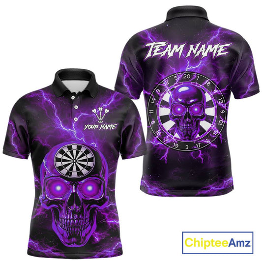 Custom Purple Lightning Thunder Skull Dart Shirts For Men Darts Team Jerseys Polo & 1/4 Zip NNT135