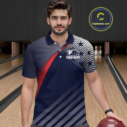 Custom US Flag Bowling Jersey for Men Bowling Team Shirts Bowling Uniform Polo & 1/4 Zip HNT165