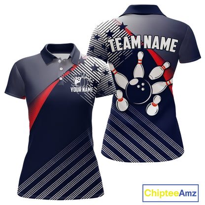 Custom US Flag Bowling Jersey for Women Bowling Team Shirts Bowling Uniform Polo & 1/4 Zip HNT165