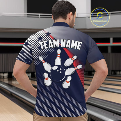 Custom US Flag Bowling Jersey for Men Bowling Team Shirts Bowling Uniform Polo & 1/4 Zip HNT165