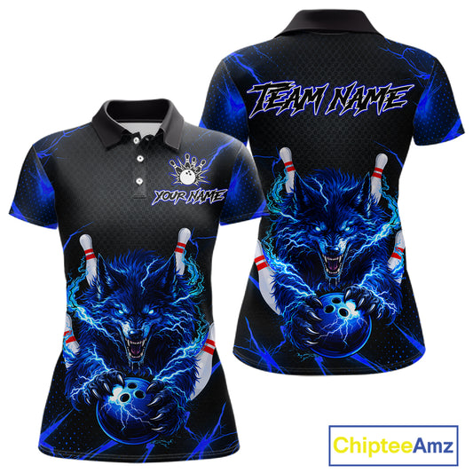 Custom Thunder Wolf Bowling Jersey for Women Bowling Uniform Polo &1/4 Zip Bowling Team Shirts HNT250