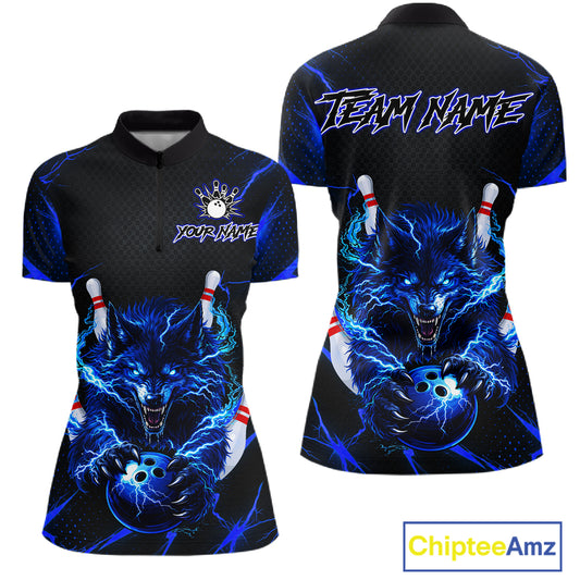 Custom Thunder Wolf Bowling Jersey for Women Bowling Uniform Polo &1/4 Zip Bowling Team Shirts HNT250