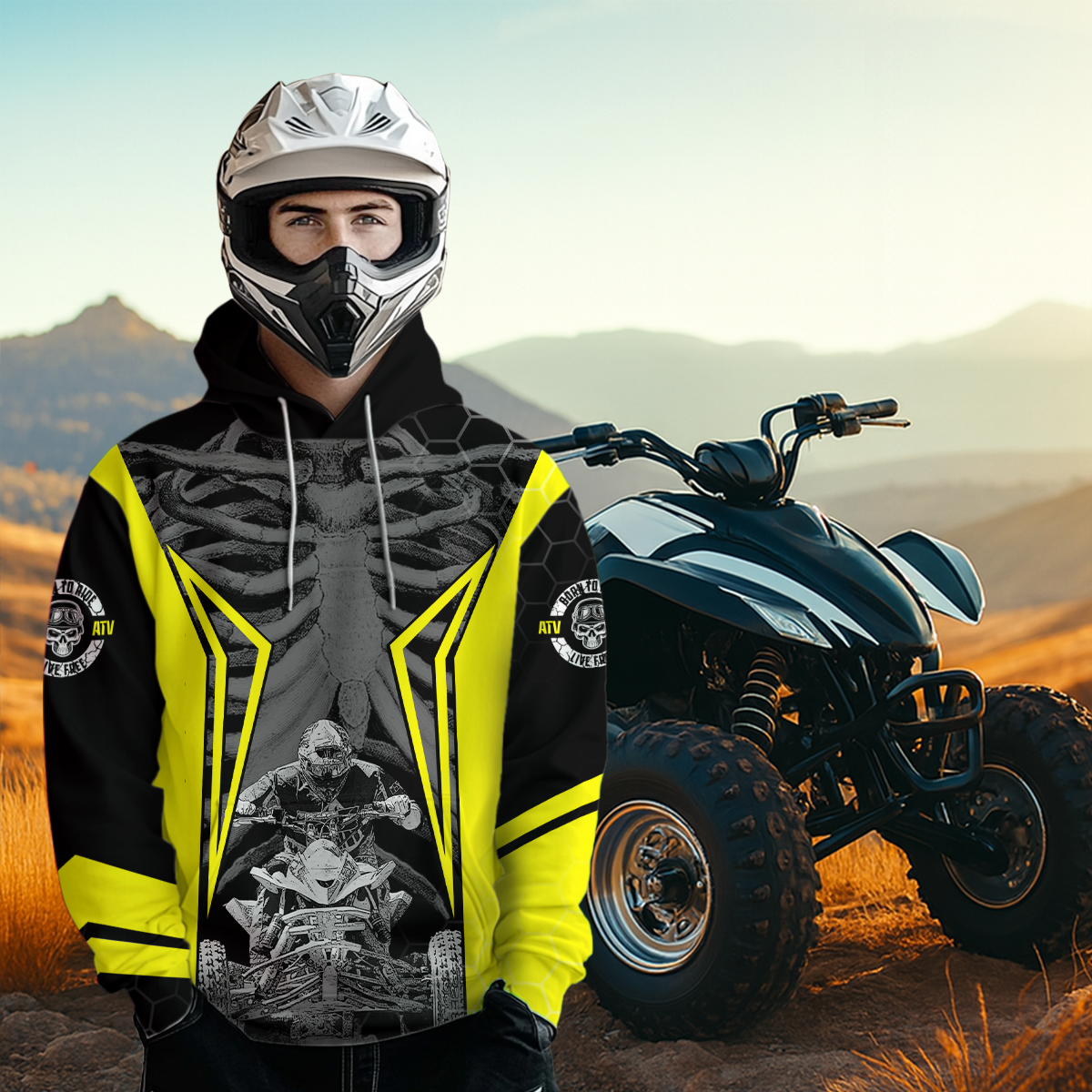 Personalized Yellow Atv Motocross Hoodie Custom Name & Number Quad Bike Rider Racing Shirt For Men Women  NHN002