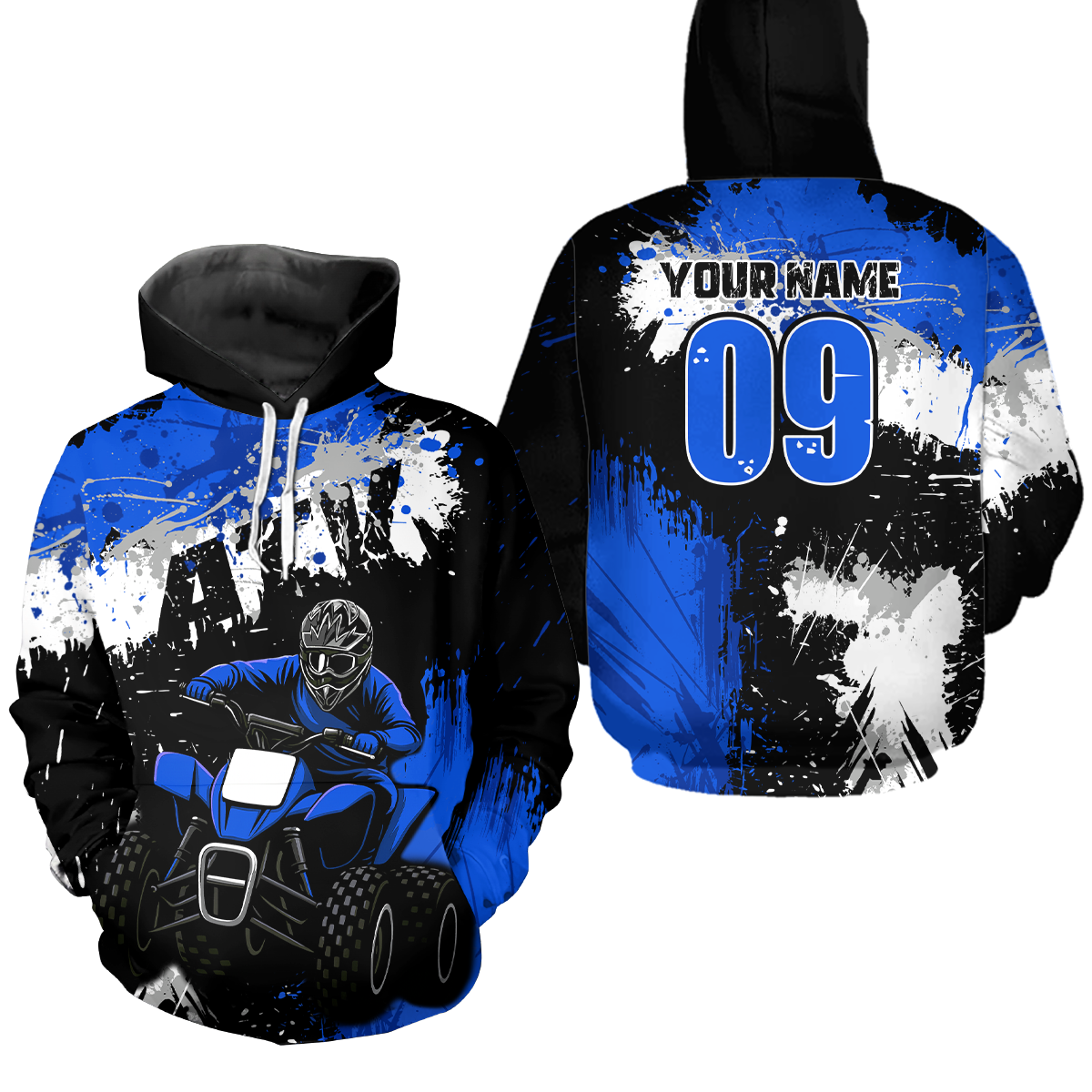 Blue ATV Motocross Hoodie Personalized Upf30+ Adult&Kid Quad Bike Shirt Atv Mx Off-Road Extreme NHN003