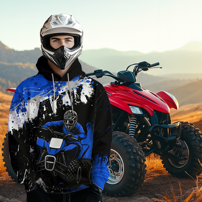 Blue ATV Motocross Hoodie Personalized Upf30+ Adult&Kid Quad Bike Shirt Atv Mx Off-Road Extreme NHN003