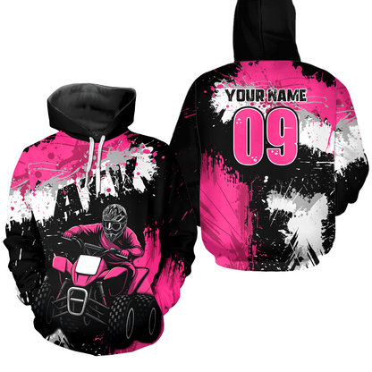 Pink Girls ATV Motocross Hoodie Personalized Upf30+ Adult&Kid Quad Bike Shirt Atv Mx Off-Road Extreme NHN003