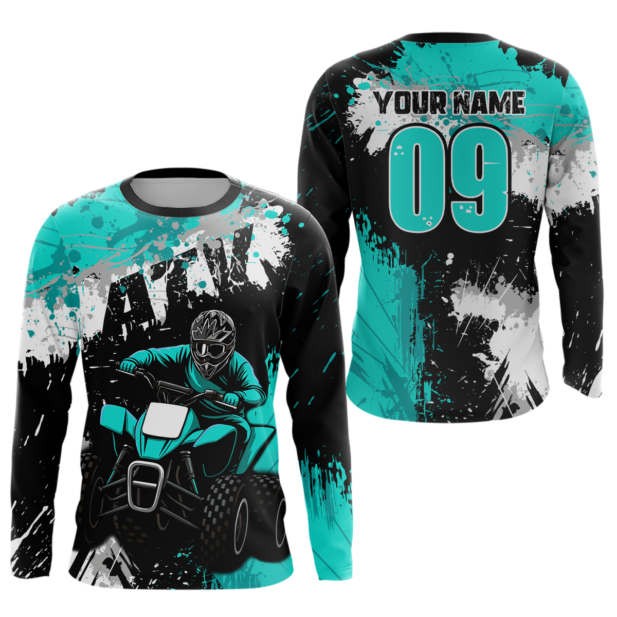 Turquoise ATV Motocross Jersey Personalized UPF30+ Adult&Kid Quad Bike Shirt Atv Mx Off-Road Dirt Bike NHN003