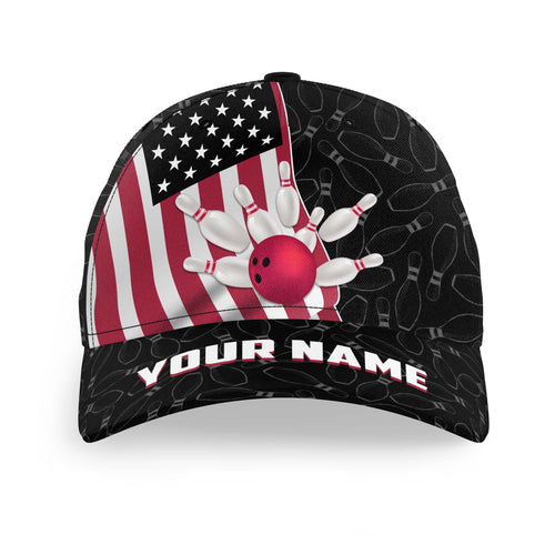 American Flag Bowling Hat Custom Name Bowling Cap for Team Patriotic Bowling Cap BDT435